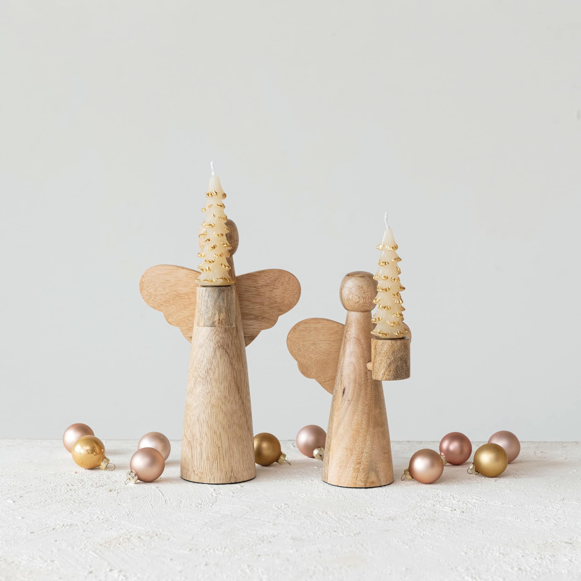 Hello Honey® 8" Natural Mango Wood Angel Taper Candle Holder